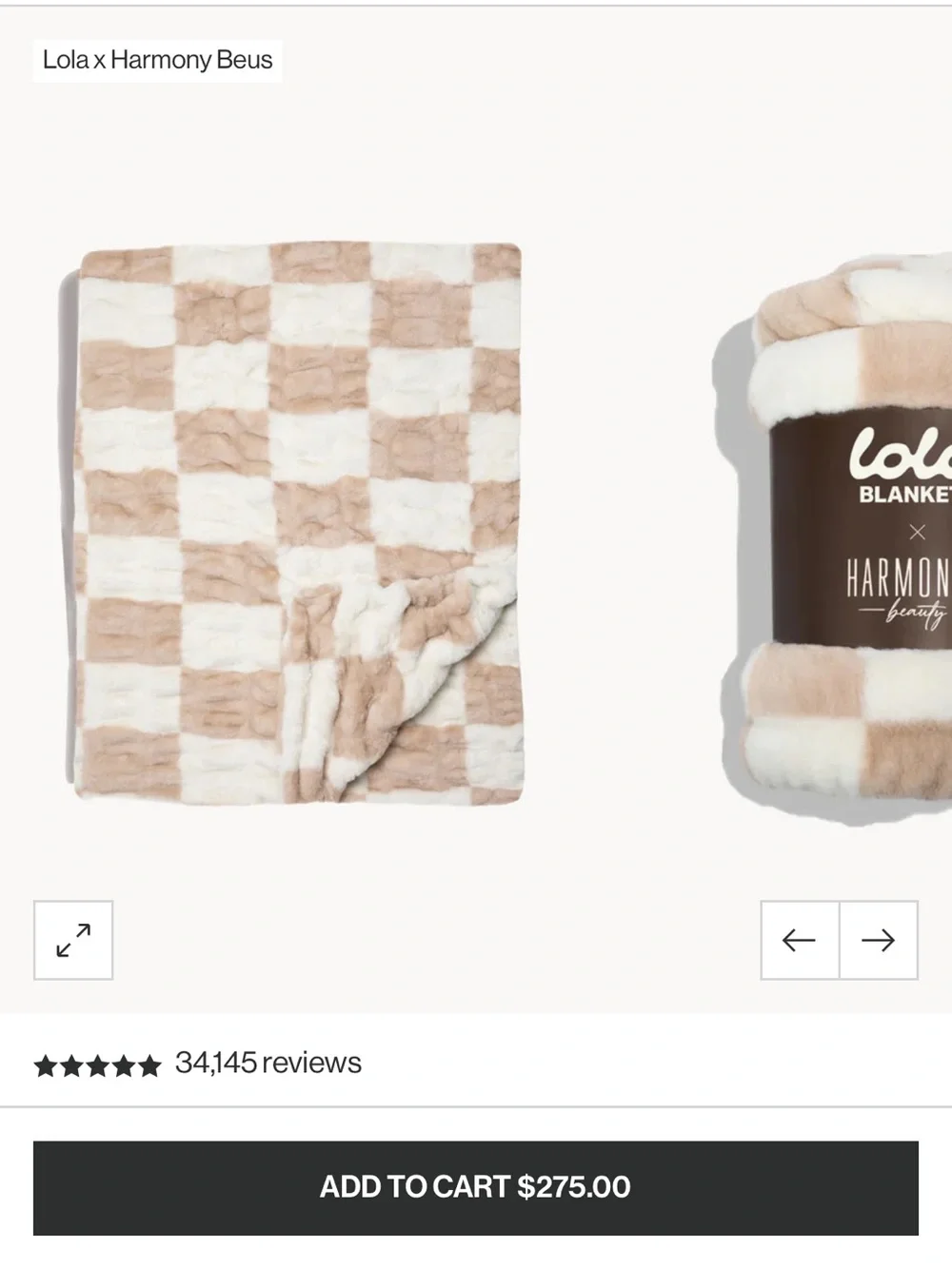 lola Plush Checkerboard Throw Blanket in Beige and White
